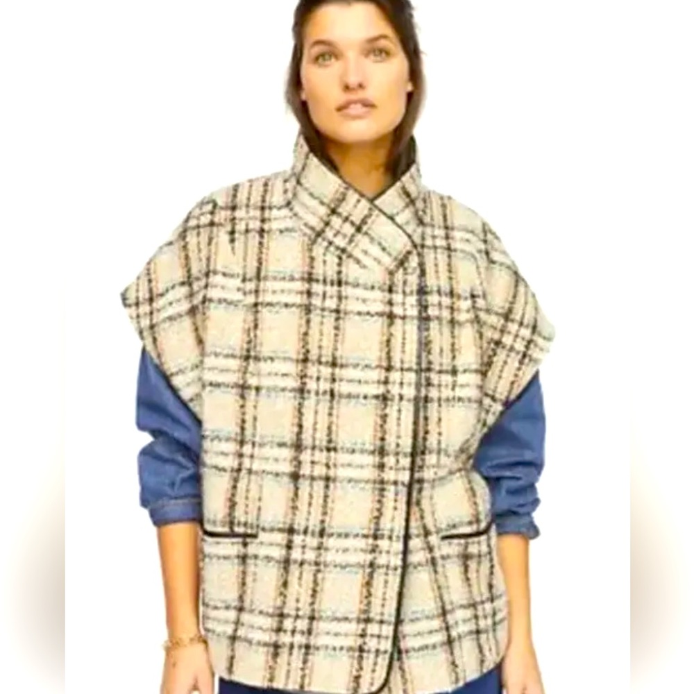 Anthropologie ‘Andersen & Lauth’ Plaid Tweed Capelet Vest Jacket Coat w/ Pockets